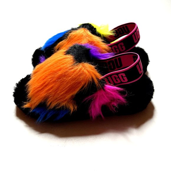 NWOB UGG Fluff Yeah Party Spots Slide Sandals Size 6 Multicolor Sheepskin - Picture 6 of 8
